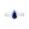 Thumbnail Image 4 of Pear-Shaped Lab-Created Blue and White Sapphire Frame Bypass Split Shank Bridal Set in Sterling Silver