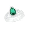 Thumbnail Image 1 of Pear-Shaped Lab-Created Emerald and White Sapphire Geometric Curve Split Shank Bridal Set in Sterling Silver