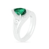 Thumbnail Image 1 of Pear-Shaped Lab-Created Emerald and White Sapphire Geometric Curve Split Shank Bridal Set in Sterling Silver