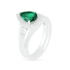 Thumbnail Image 2 of Pear-Shaped Lab-Created Emerald and White Sapphire Geometric Curve Split Shank Bridal Set in Sterling Silver