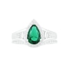 Thumbnail Image 2 of Pear-Shaped Lab-Created Emerald and White Sapphire Geometric Curve Split Shank Bridal Set in Sterling Silver