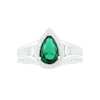 Thumbnail Image 3 of Pear-Shaped Lab-Created Emerald and White Sapphire Geometric Curve Split Shank Bridal Set in Sterling Silver