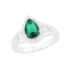 Thumbnail Image 3 of Pear-Shaped Lab-Created Emerald and White Sapphire Geometric Curve Split Shank Bridal Set in Sterling Silver