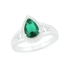 Thumbnail Image 4 of Pear-Shaped Lab-Created Emerald and White Sapphire Geometric Curve Split Shank Bridal Set in Sterling Silver