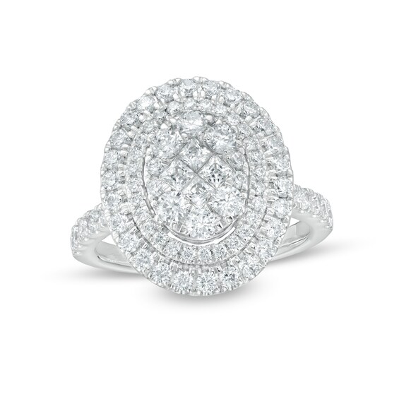 1.45 CT. T.W. Princess-Cut and Round Composite Diamond Engagement Ring in 14K White Gold