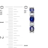 Oval Lab-Created Blue Sapphire and Baguette Diamond Accent Three Stone Hoop Earrings in Sterling Silver