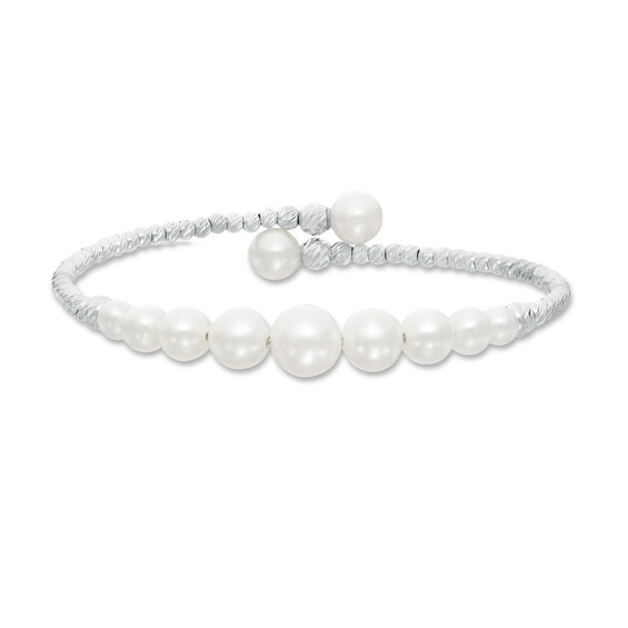 4.0-8.5mm Freshwater Cultured Pearl and Brilliance Bead Graduated Bypass Cuff in Sterling Silver-7.5"