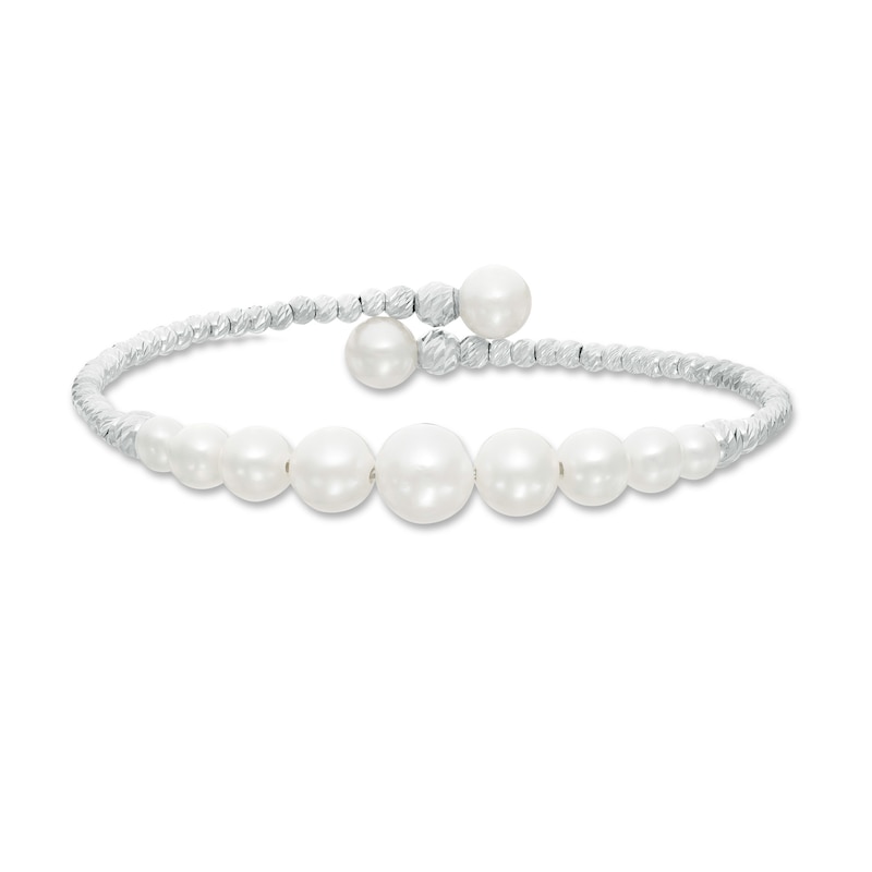 4.0-8.5mm Cultured Freshwater Pearl and Brilliance Bead Graduated Bypass Cuff in Sterling Silver - 7.5"