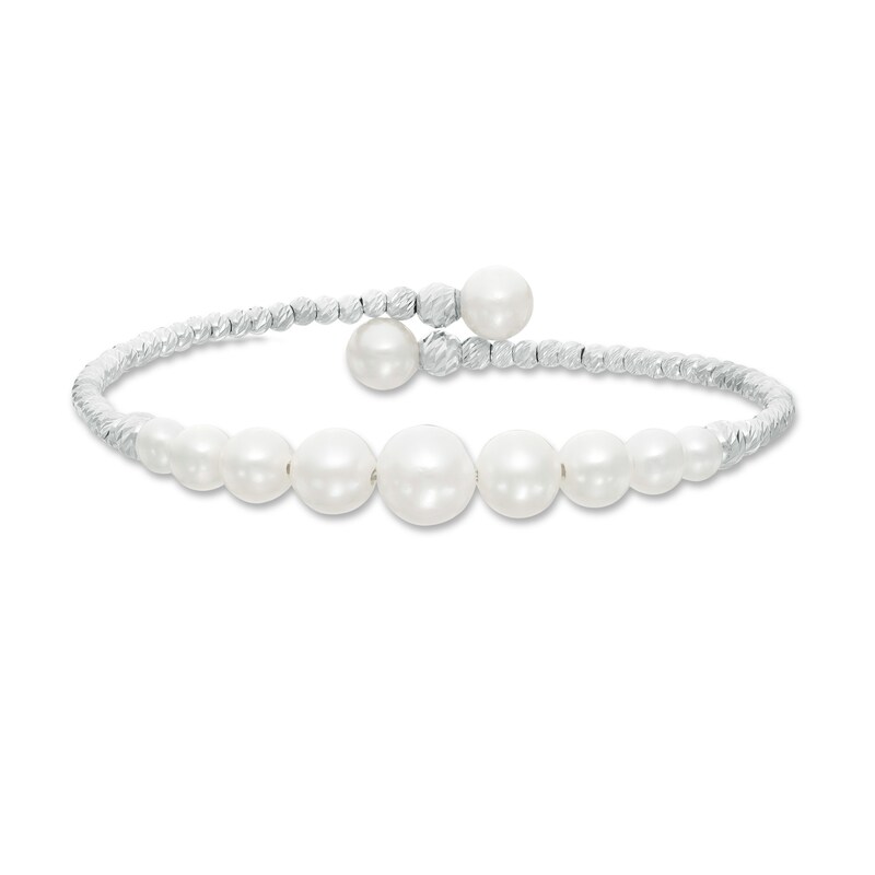 4.0-8.5mm Cultured Freshwater Pearl and Brilliance Bead Graduated Bypass Cuff in Sterling Silver - 7.5"