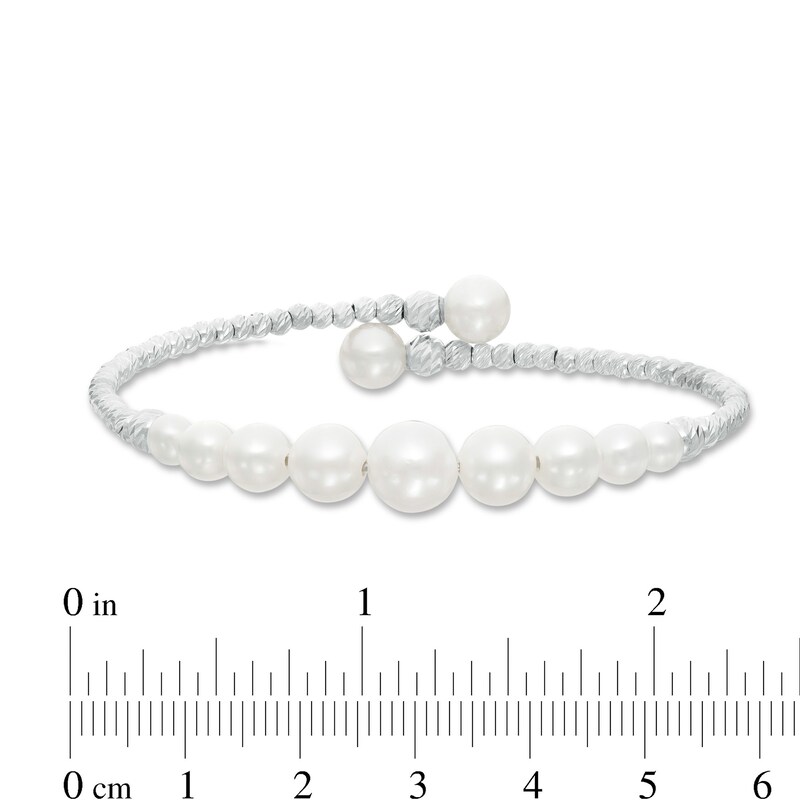 Main Image 3 of 4.0-8.5mm Freshwater Cultured Pearl and Brilliance Bead Graduated Bypass Cuff in Sterling Silver-7.5"