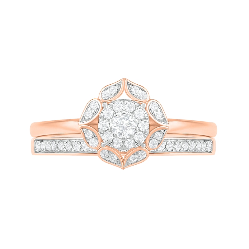 Main Image 3 of 0.29 CT. TW. Diamond Flower Frame Bridal Set in 10K Rose Gold