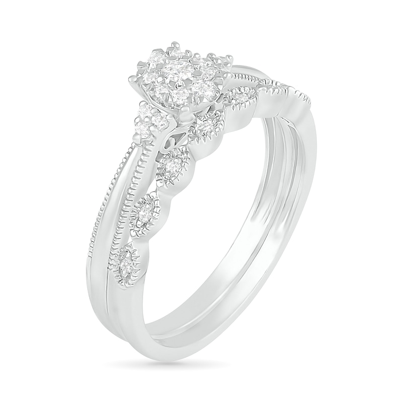 Main Image 2 of 0.23 CT. T.W. Diamond Vintage-Style Scallop Shank Bridal Set in Sterling Silver