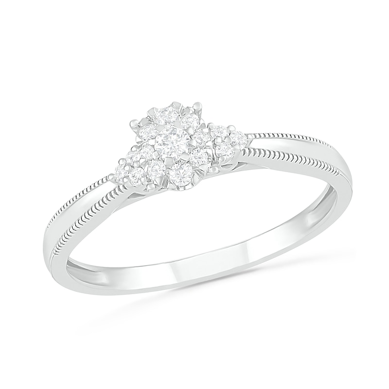 Main Image 4 of 0.23 CT. T.W. Diamond Vintage-Style Scallop Shank Bridal Set in Sterling Silver