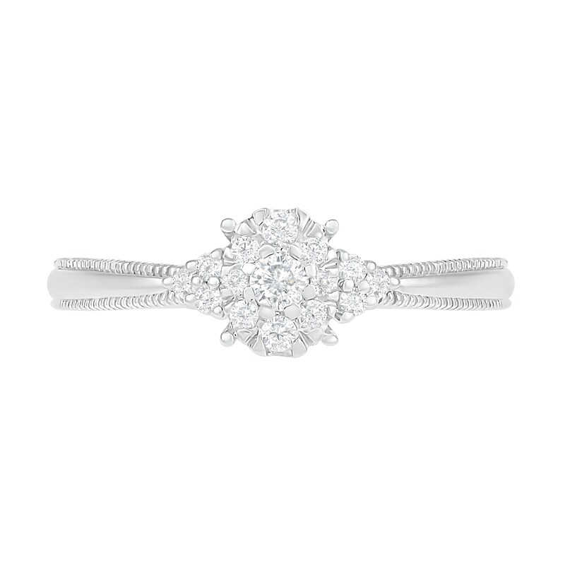 Main Image 5 of 0.23 CT. T.W. Diamond Vintage-Style Scallop Shank Bridal Set in Sterling Silver