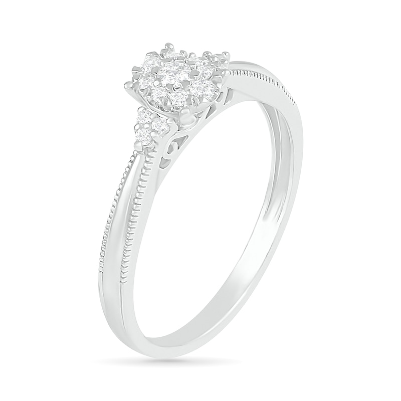 Main Image 6 of 0.23 CT. T.W. Diamond Vintage-Style Scallop Shank Bridal Set in Sterling Silver