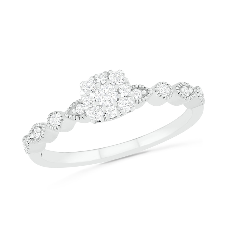 Main Image 4 of 0.37 CT. T.W. Composite Diamond Vintage-Style Bridal Set in 10K White Gold