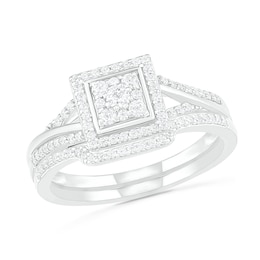 0.37 CT. T.W. Composite Diamond Square Frame Split Shank Bridal Set in 10K White Gold