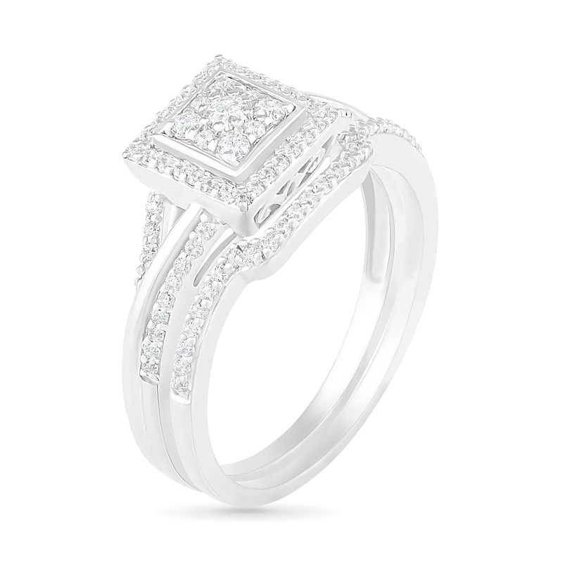 Main Image 2 of 0.37 CT. T.W. Composite Diamond Square Frame Split Shank Bridal Set in 10K White Gold