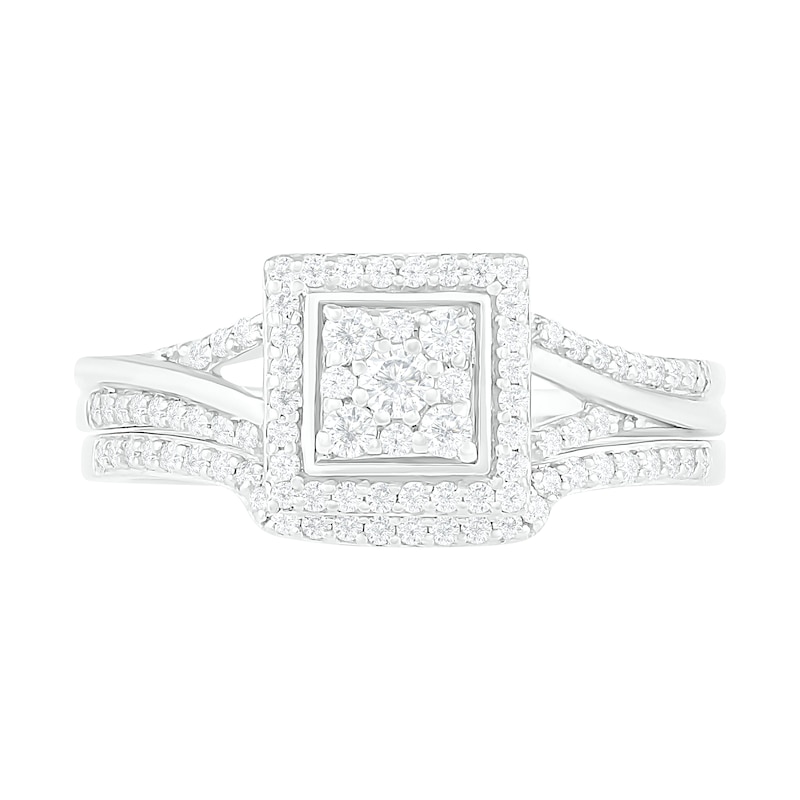 Main Image 3 of 0.37 CT. T.W. Composite Diamond Square Frame Split Shank Bridal Set in 10K White Gold
