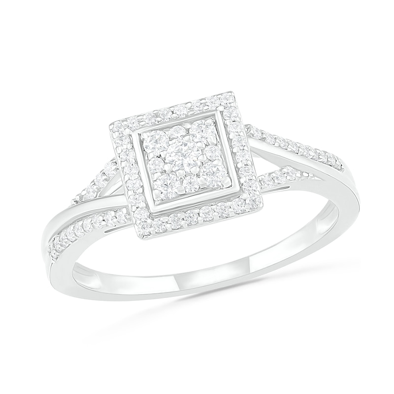 Main Image 4 of 0.37 CT. T.W. Composite Diamond Square Frame Split Shank Bridal Set in 10K White Gold