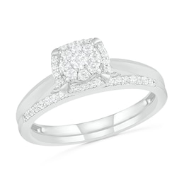 0.29 CT. T.W. Composite Diamond Cushion Frame Bridal Set in 10K White Gold
