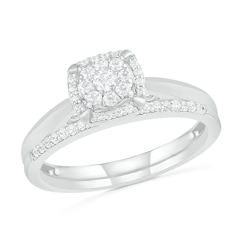 0.29 CT. T.W. Composite Diamond Cushion Frame Bridal Set in 10K White Gold
