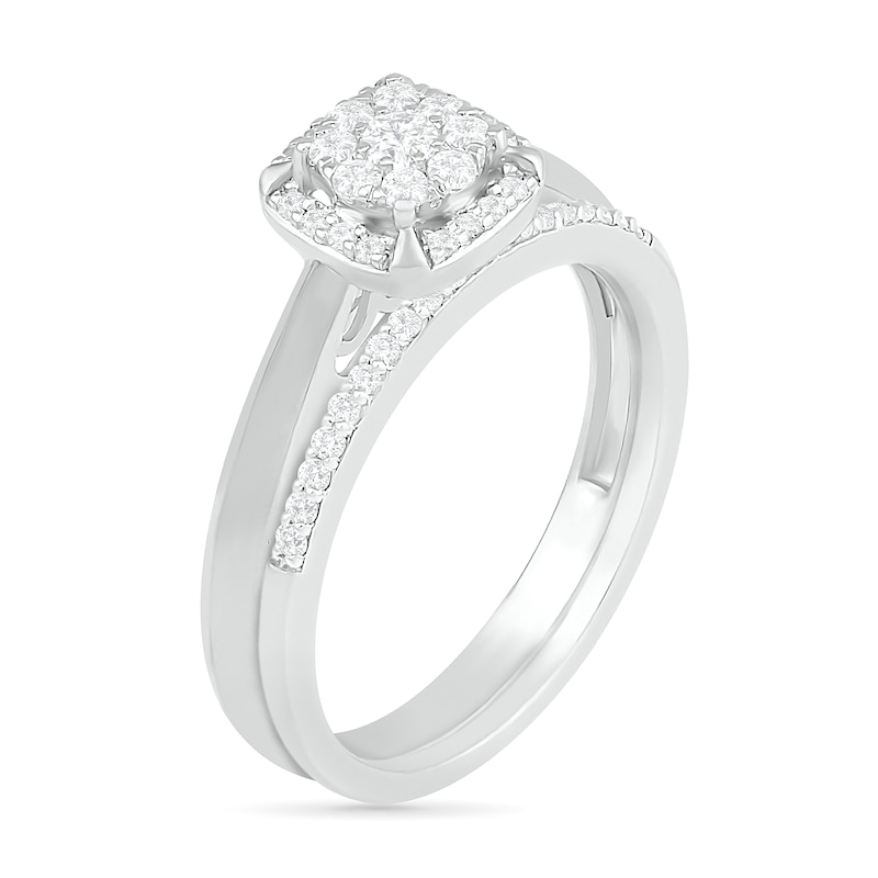 0.29 CT. T.W. Composite Diamond Cushion Frame Bridal Set in 10K White Gold
