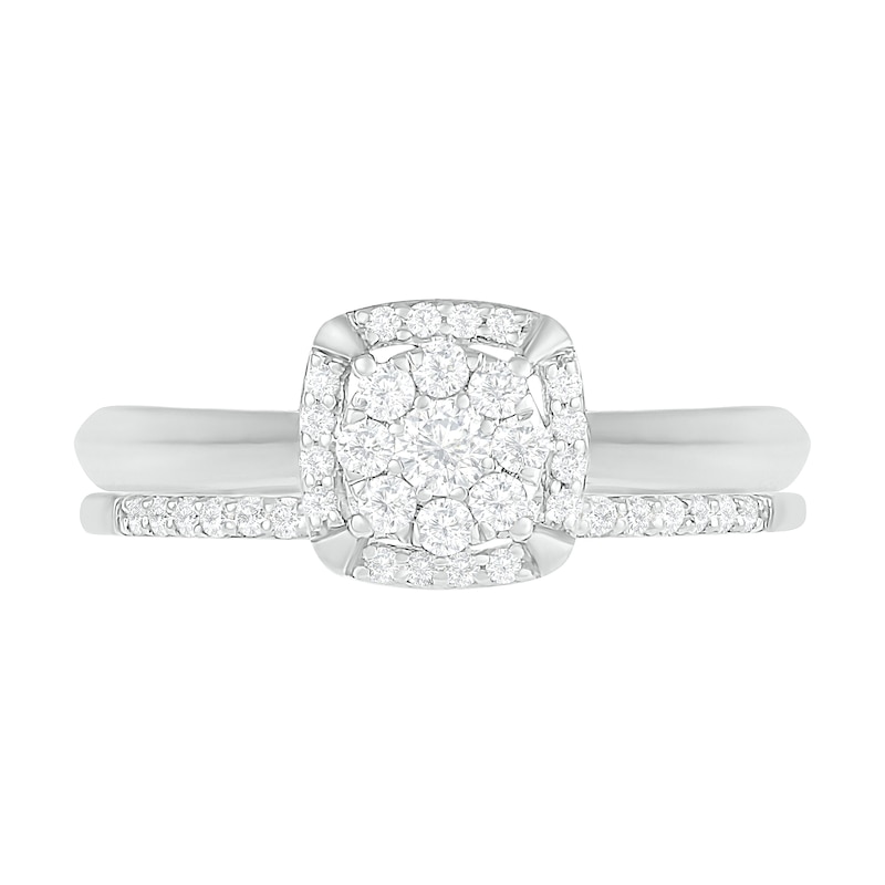 0.29 CT. T.W. Composite Diamond Cushion Frame Bridal Set in 10K White Gold