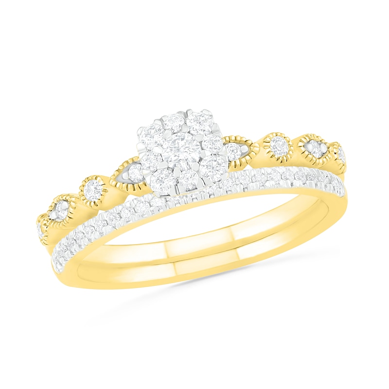 Main Image 1 of 0.37 CT. T.W. Composite Diamond Vintage-Style Alternating Bridal Set in 10K Gold