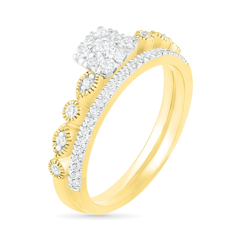Main Image 2 of 0.37 CT. T.W. Composite Diamond Vintage-Style Alternating Bridal Set in 10K Gold