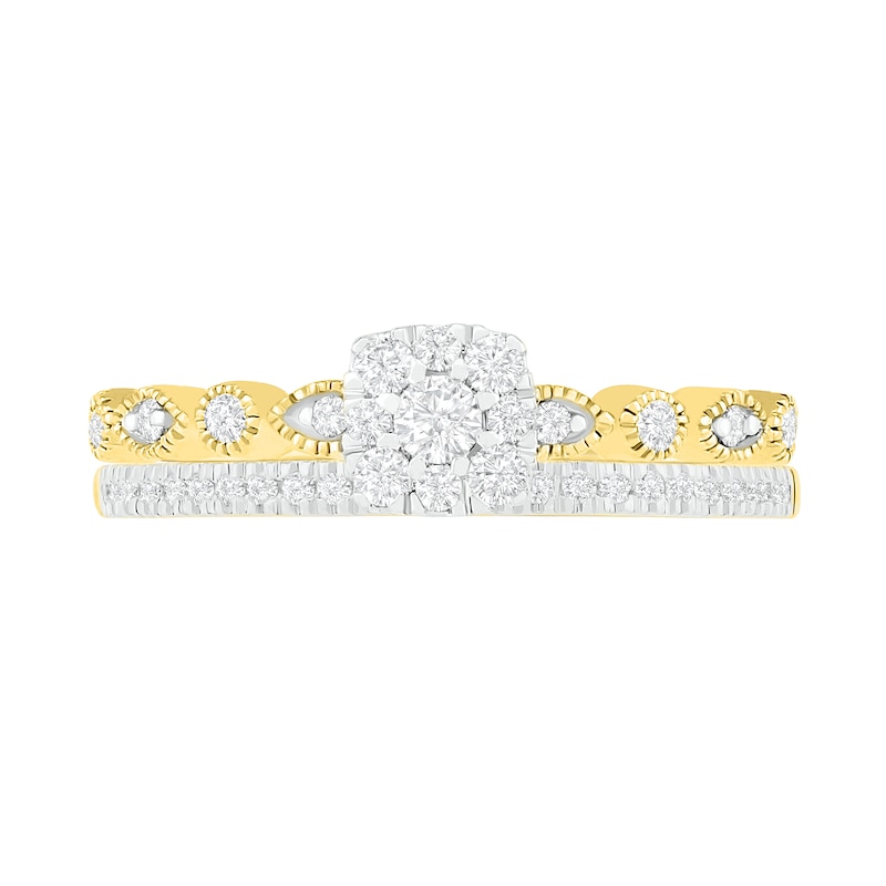 Main Image 3 of 0.37 CT. T.W. Composite Diamond Vintage-Style Alternating Bridal Set in 10K Gold
