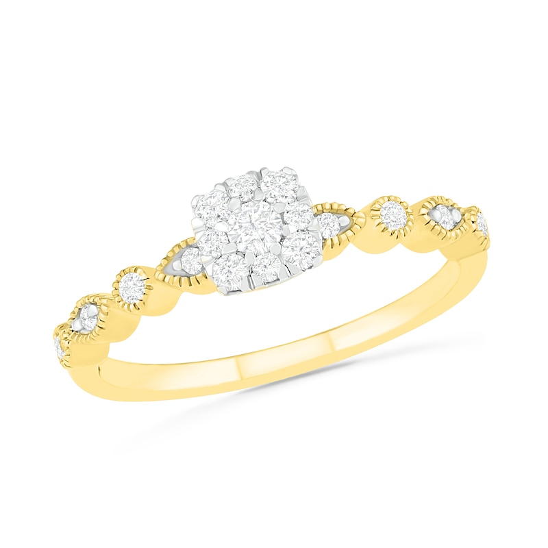 Main Image 4 of 0.37 CT. T.W. Composite Diamond Vintage-Style Alternating Bridal Set in 10K Gold