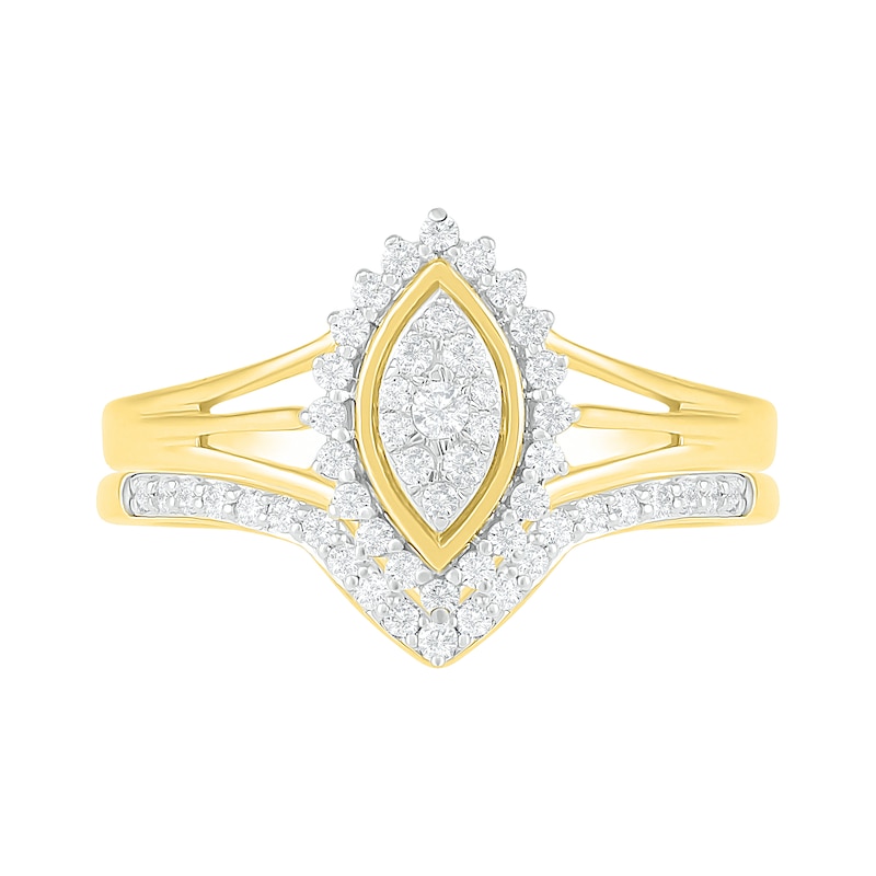 0.29 CT. T.W. Composite Diamond Marquise Frame Sunburst Bridal Set in 10K Gold