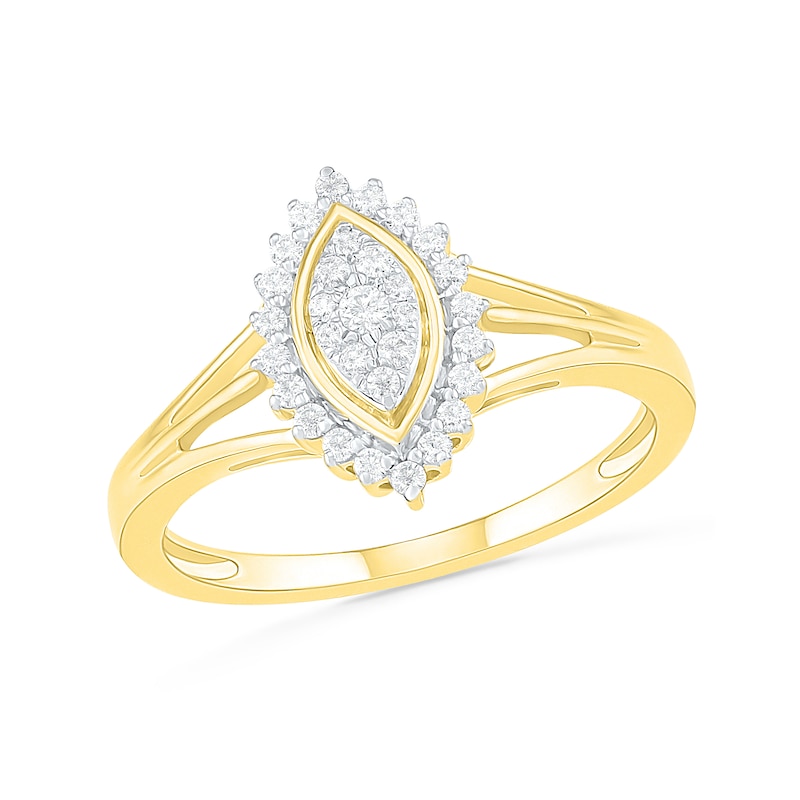0.29 CT. T.W. Composite Diamond Marquise Frame Sunburst Bridal Set in 10K Gold