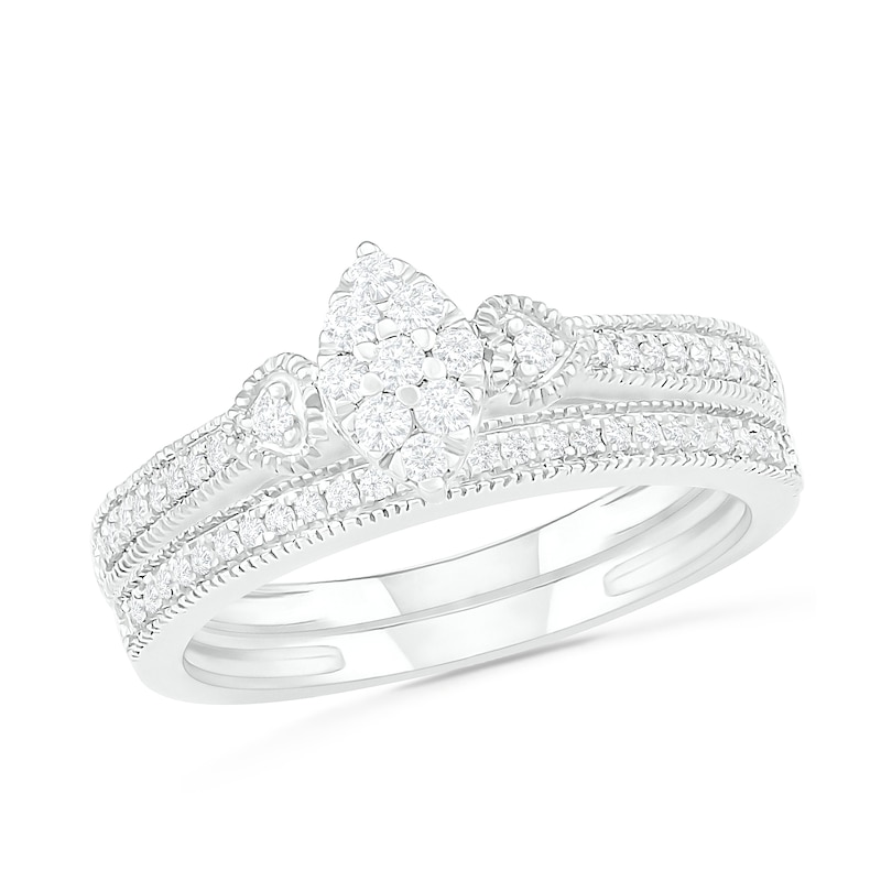 Main Image 1 of 0.29 CT. T.W. Composite Diamond Marquise Vintage-Style Bridal Set in 10K White Gold