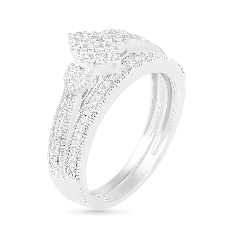 Main Image 2 of 0.29 CT. T.W. Composite Diamond Marquise Vintage-Style Bridal Set in 10K White Gold