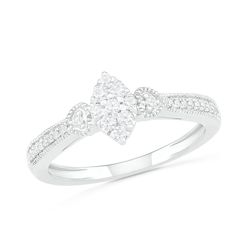 Main Image 4 of 0.29 CT. T.W. Composite Diamond Marquise Vintage-Style Bridal Set in 10K White Gold