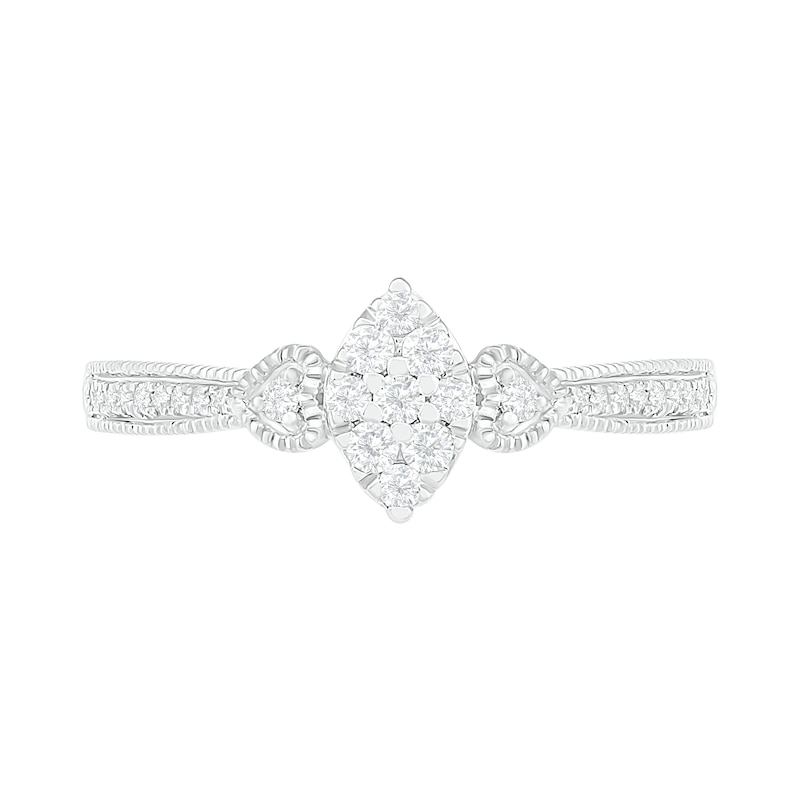 Main Image 5 of 0.29 CT. T.W. Composite Diamond Marquise Vintage-Style Bridal Set in 10K White Gold