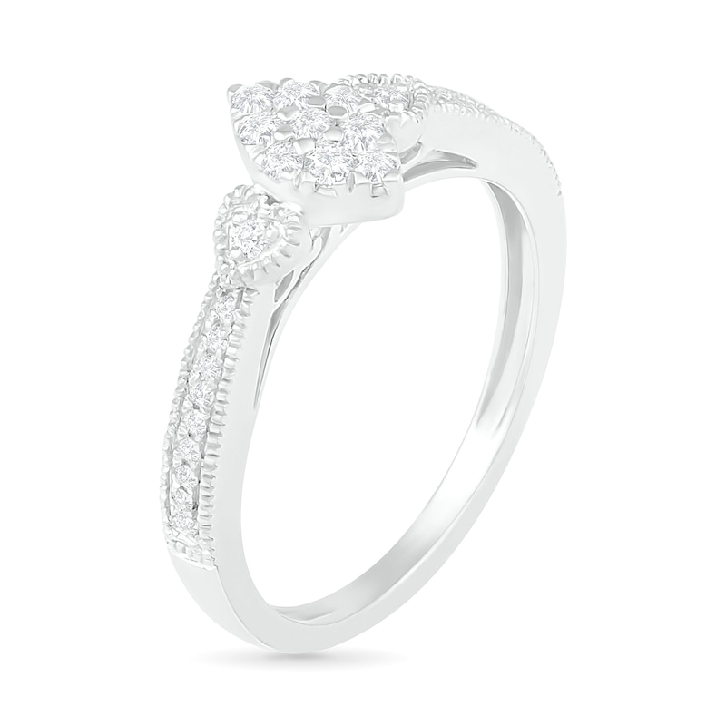 Main Image 6 of 0.29 CT. T.W. Composite Diamond Marquise Vintage-Style Bridal Set in 10K White Gold