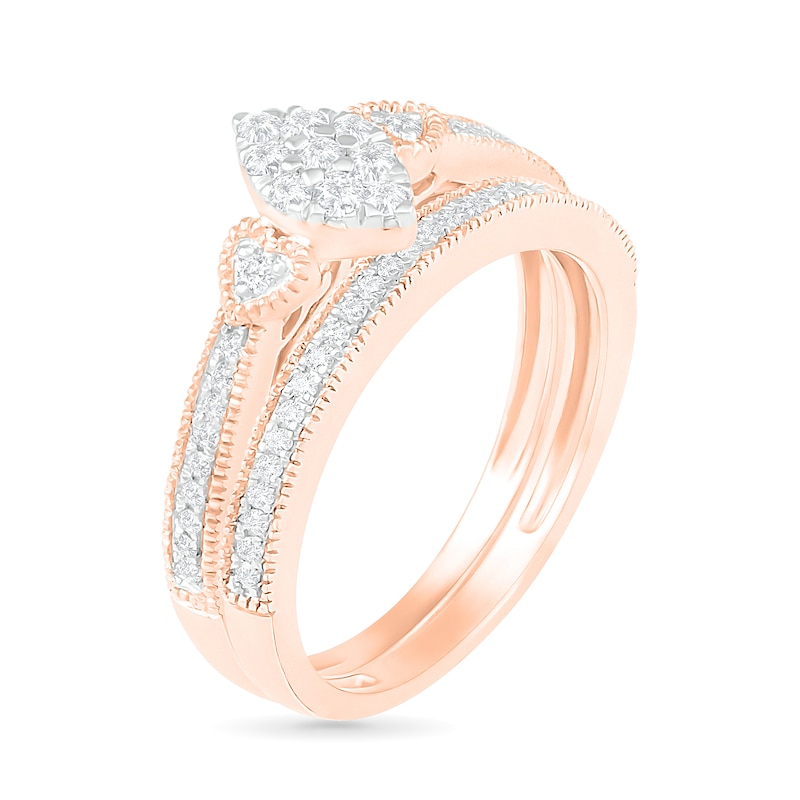 Main Image 2 of 0.29 CT. T.W. Composite Diamond Marquise Vintage-Style Bridal Set in 10K Rose Gold