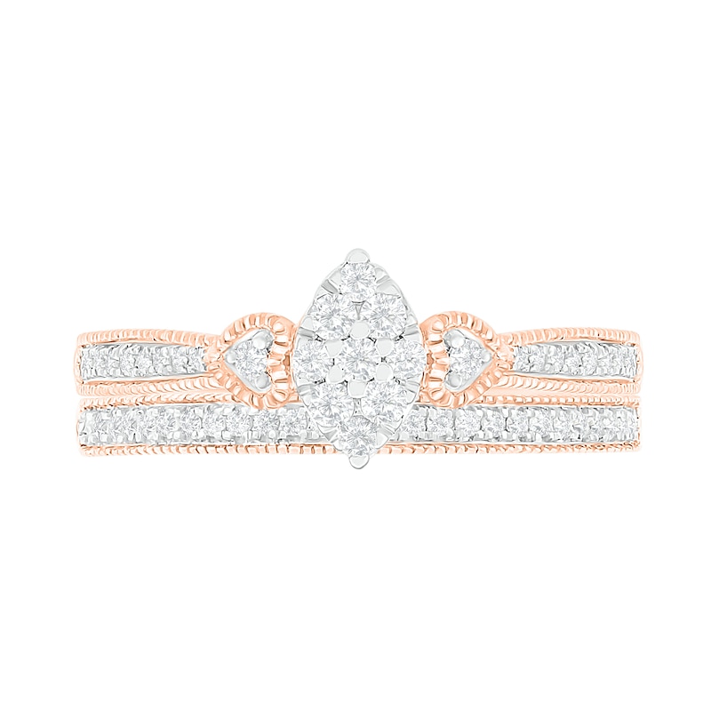 Main Image 3 of 0.29 CT. T.W. Composite Diamond Marquise Vintage-Style Bridal Set in 10K Rose Gold