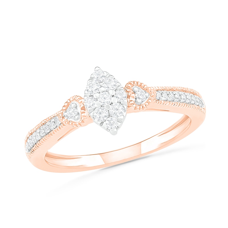 Main Image 4 of 0.29 CT. T.W. Composite Diamond Marquise Vintage-Style Bridal Set in 10K Rose Gold