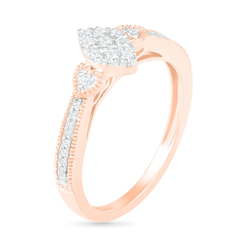 Main Image 6 of 0.29 CT. T.W. Composite Diamond Marquise Vintage-Style Bridal Set in 10K Rose Gold