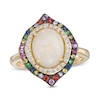 Thumbnail Image 0 of EFFY™ Collection Oval Opal, Multi-Gemstone and 0.15 CT. T.W. Diamond Double Frame Ring in 14K Gold