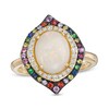Thumbnail Image 1 of EFFY™ Collection Oval Opal, Multi-Gemstone and 0.15 CT. T.W. Diamond Double Frame Ring in 14K Gold