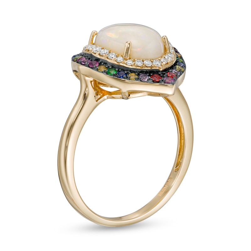 EFFY™ Collection Oval Opal, Multi-Gemstone and 0.15 CT. T.W. Diamond Double Frame Ring in 14K Gold