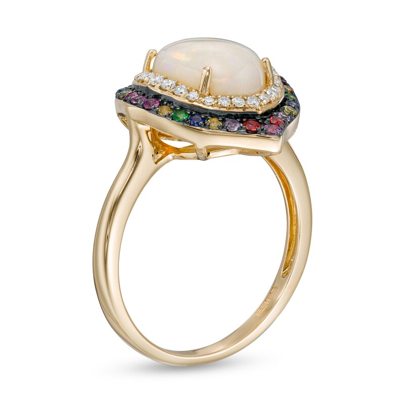 Main Image 3 of EFFY™ Collection Oval Opal, Multi-Gemstone and 0.15 CT. T.W. Diamond Double Frame Ring in 14K Gold