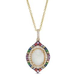 EFFY™ Collection Oval Opal, Multi-Gemstone and 0.15 CT. T.W. Diamond Double Frame Pendant in 14K Gold