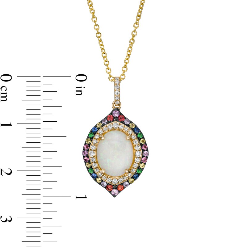 Main Image 3 of EFFY™ Collection Oval Opal, Multi-Gemstone and 0.15 CT. T.W. Diamond Double Frame Pendant in 14K Gold