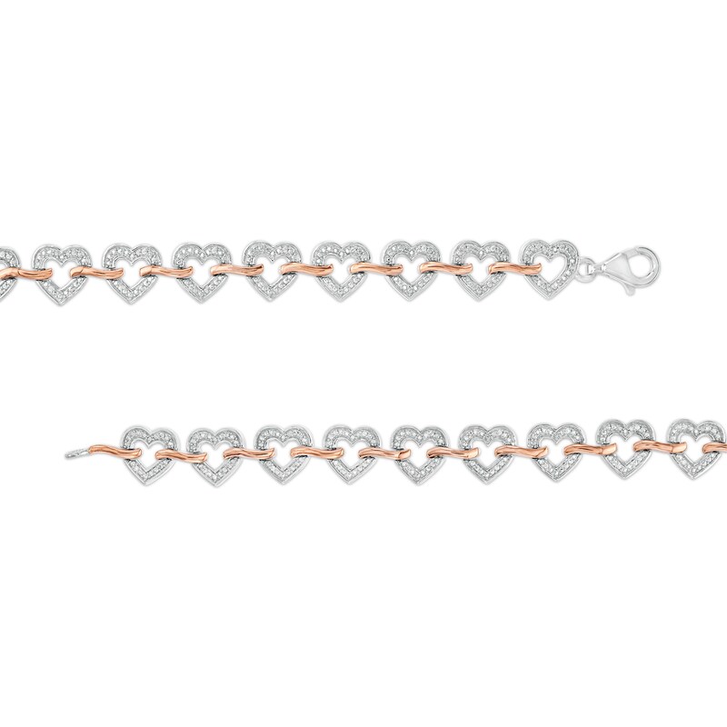 0.10 CT. T.W. Diamond Hearts Bracelet in Sterling Silver and 10K Rose Gold - 7.5"